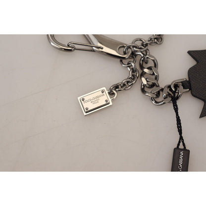 Dolce & Gabbana Black Prince Studs Logo Silver Brass Keychain