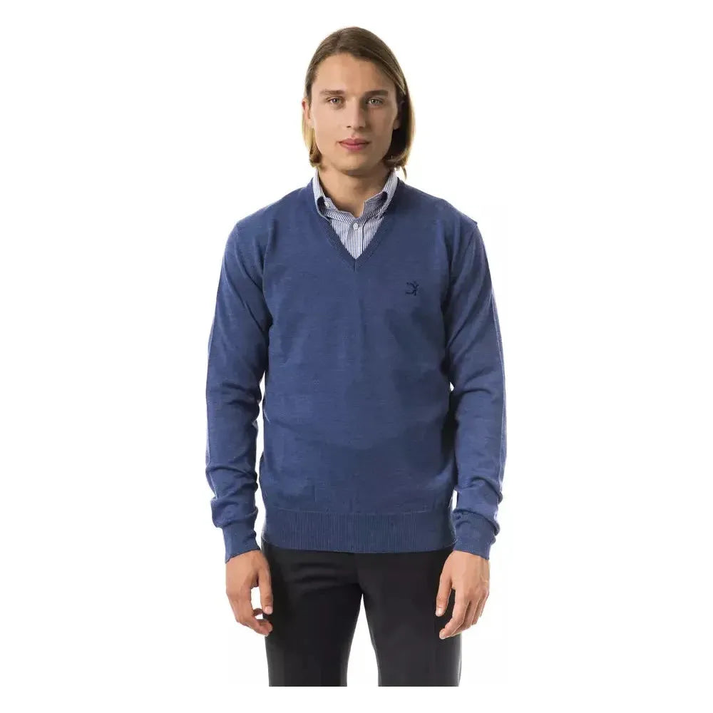 Uominitaliani Blue Merino Wool Men Sweater UO-7826-S