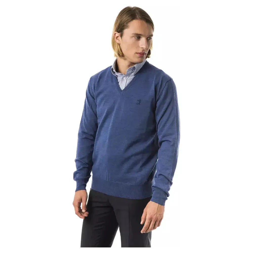 Uominitaliani Blue Merino Wool Men Sweater UO-7826-S