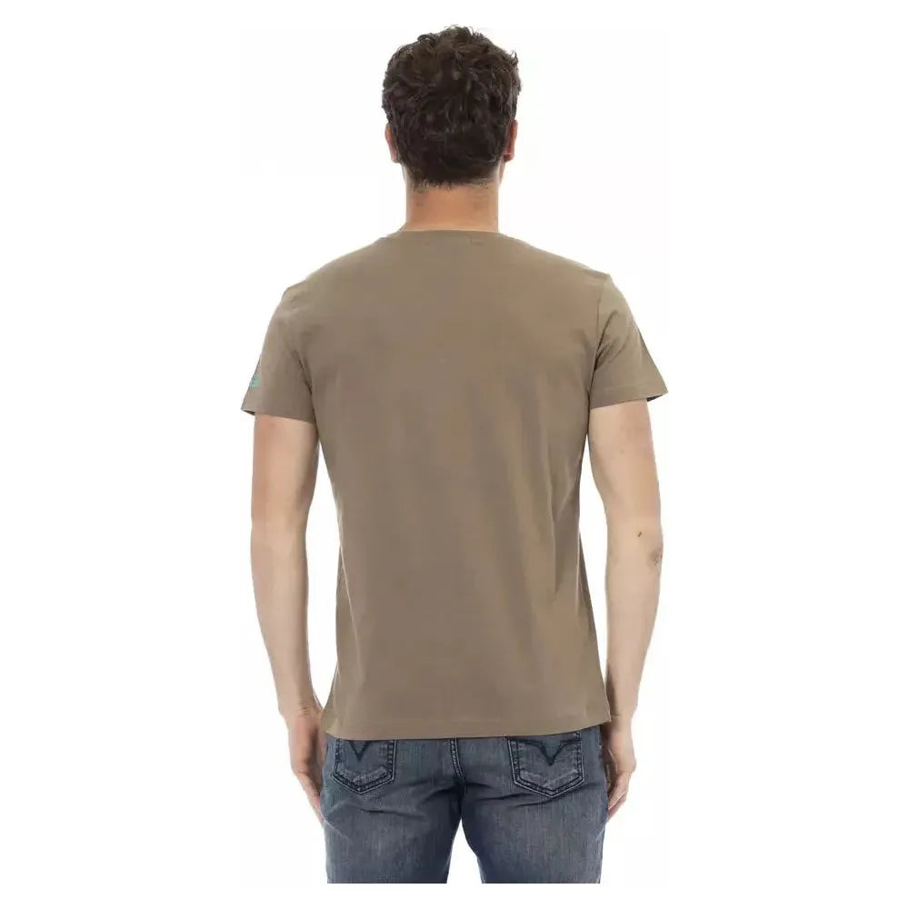تي شيرت Trussardi Action للرجال من القطن باللون البني بفتحة رقبة على شكل حرف V