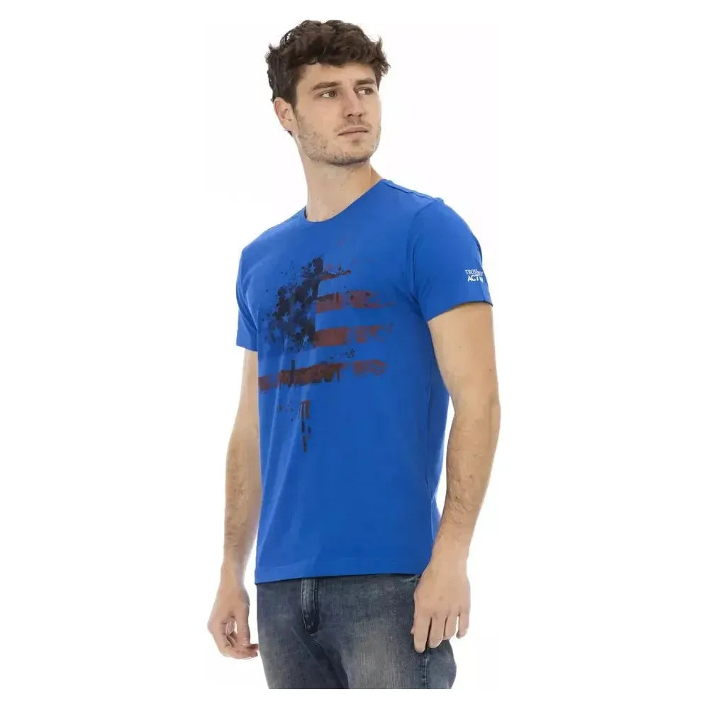 تي شيرت رجالي من القطن باللون الأزرق من Trussardi Action