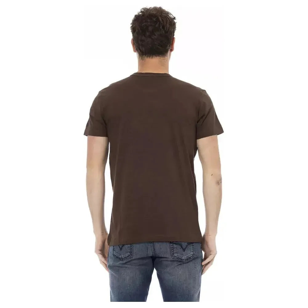 تي شيرت رجالي من القطن باللون البني من Trussardi Action