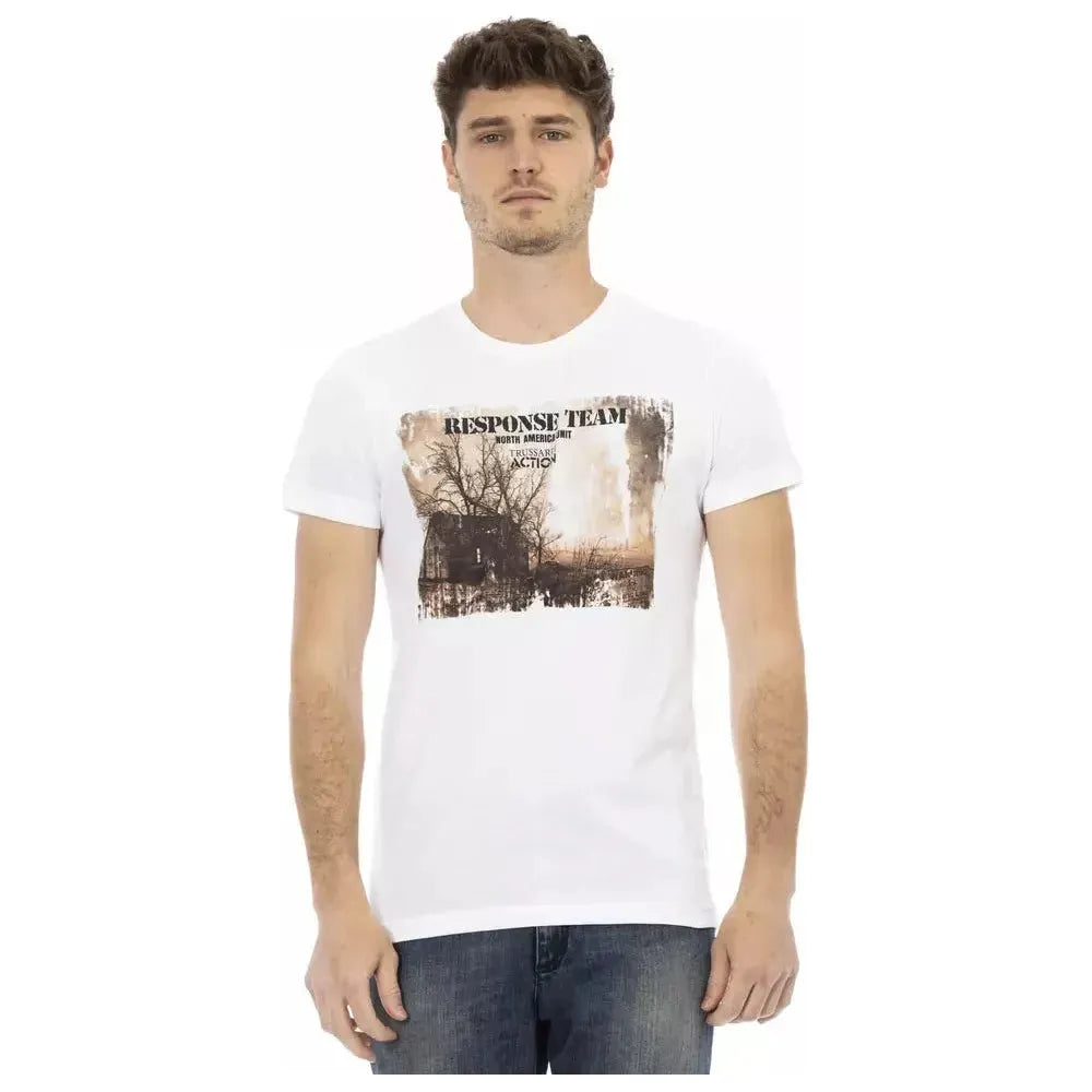 تي شيرت رجالي من القطن باللون الأبيض من Trussardi Action