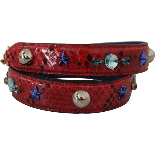 Dolce & Gabbana Red Exotic Leather Crystals Shoulder Strap
