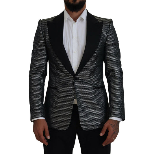 Dolce & Gabbana Dark Gray Silver Jacquard Slim Fit Jacket Blazer