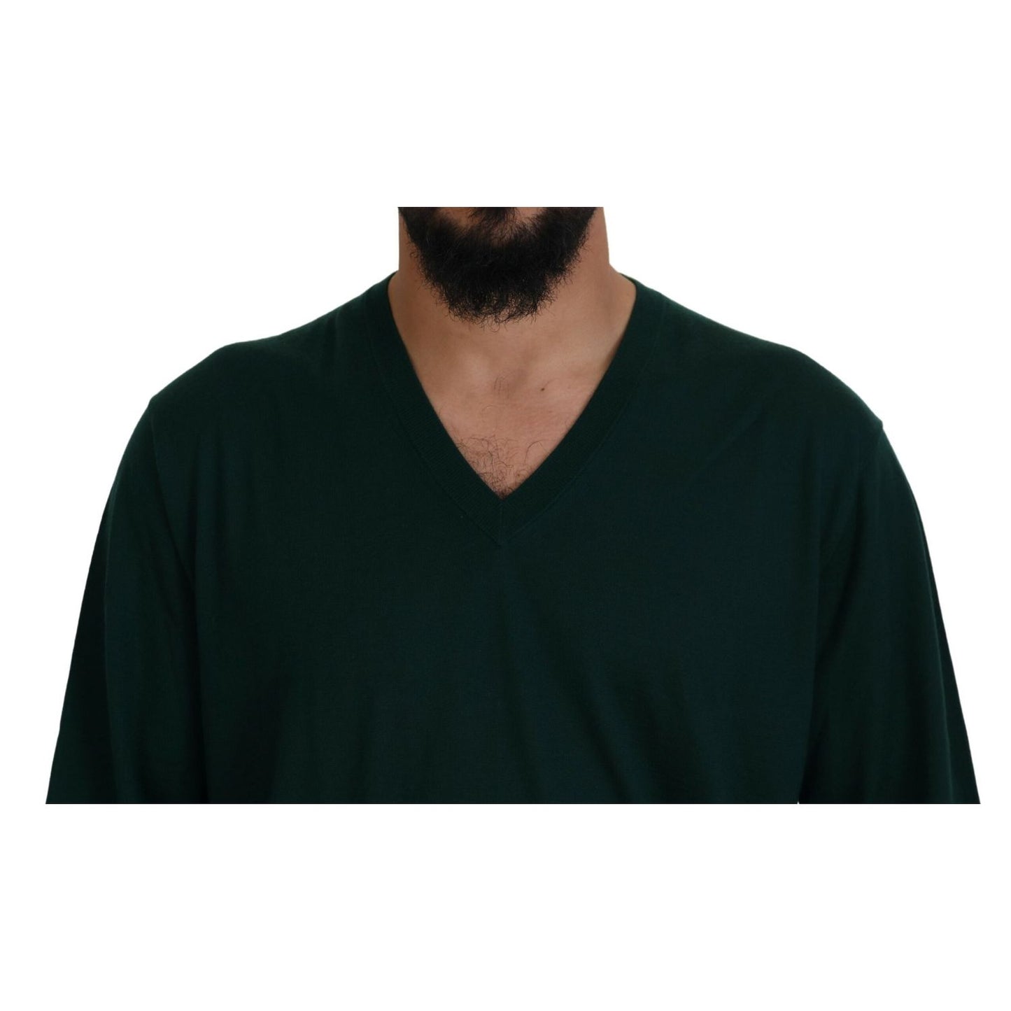 Dolce & Gabbana Green Cashmere V-neck Pullover Sweater