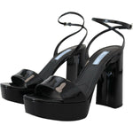 Prada Black Patent Sandals Ankle Strap Heels Leather LA10141-35