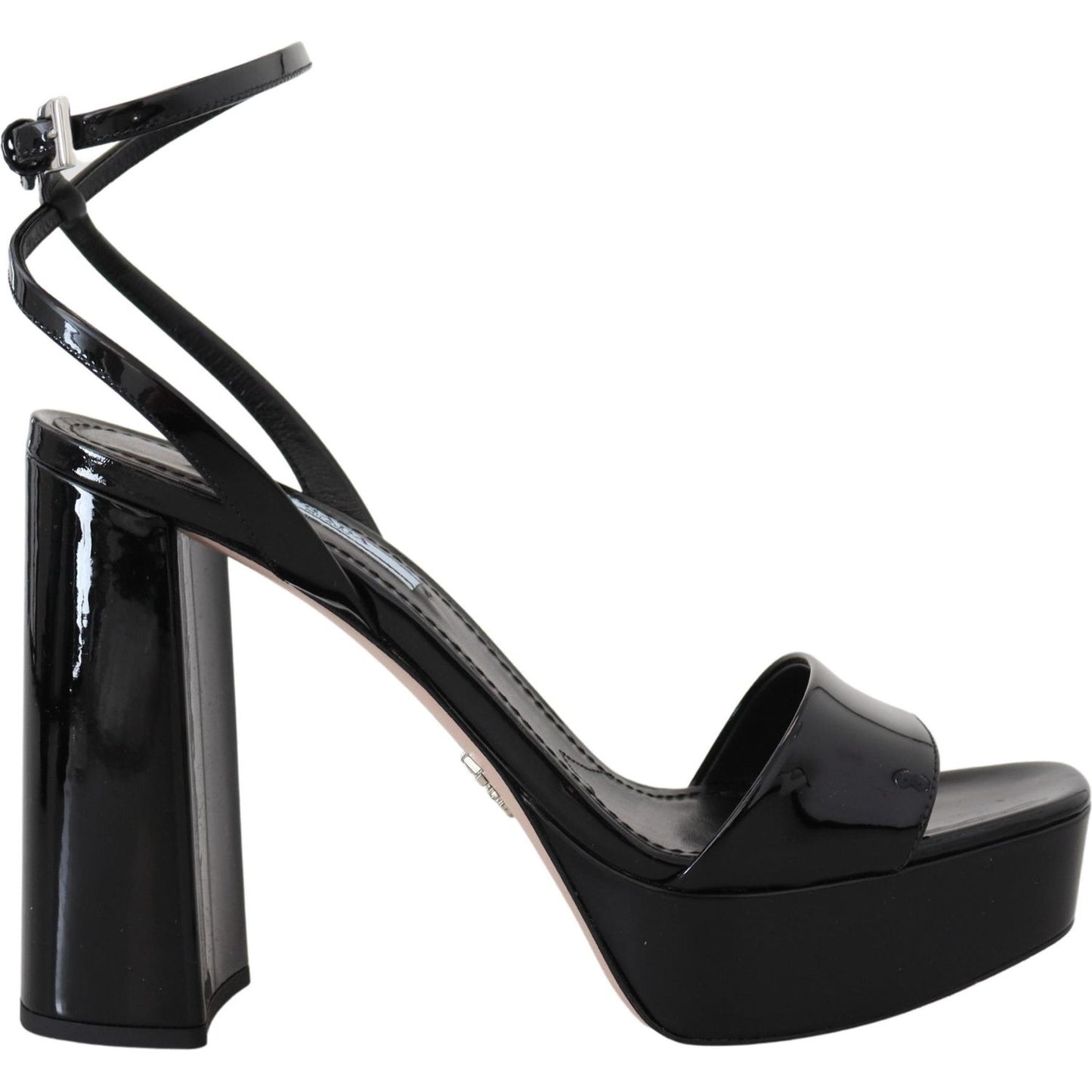 Prada Black Patent Sandals Ankle Strap Heels Leather LA10141-35
