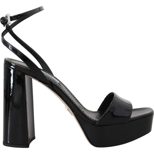 Prada Black Patent Sandals Ankle Strap Heels Leather LA10141-35