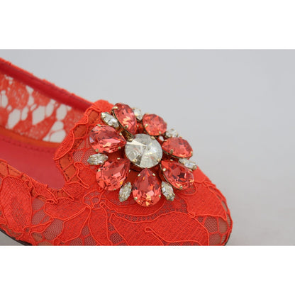 Dolce & Gabbana Red Taormina Lace Crystals Ballet Flats Shoes