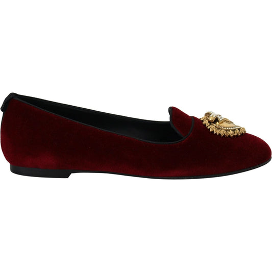 Dolce & Gabbana Bordeaux Velvet Slip-On Loafers Flats Shoes Dolce & Gabbana