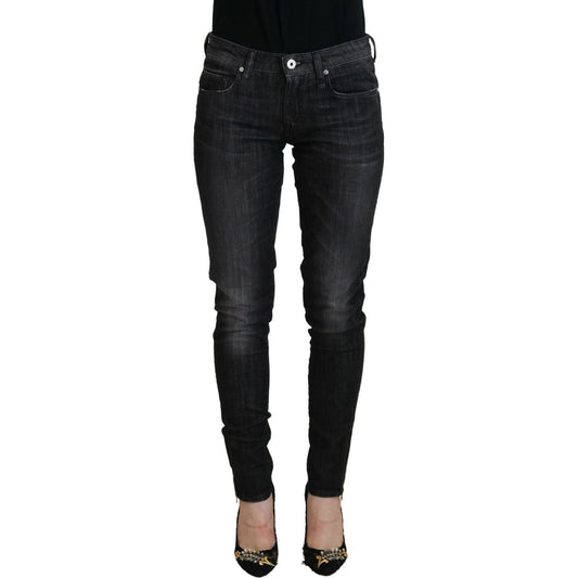 Fiorucci Black Cotton Low Waist Skinny Women Casual Jeans Fiorucci