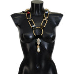 Dolce & Gabbana Elegant Gold Brass Pearl Statement Necklace Necklace Dolce & Gabbana Black
