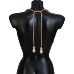 Dolce & Gabbana Elegant Gold Brass Pearl Statement Necklace Necklace Dolce & Gabbana Black