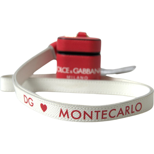 Dolce & Gabbana Red Leather Gold Tone Metal Logo Print Airpods Case