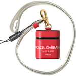 Dolce & Gabbana Red Leather Gold Tone Metal Logo Print Airpods Case