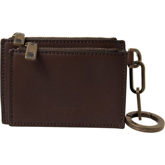 Dolce & Gabbana Brown Leather Zip Logo Keyring Coin Purse Wallet Dolce & Gabbana