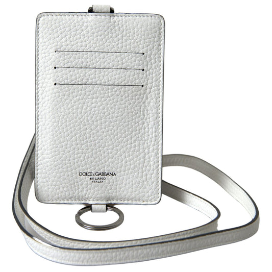 Dolce & Gabbana White Leather Lanyard Logo Card Holder Men Wallet Dolce & Gabbana