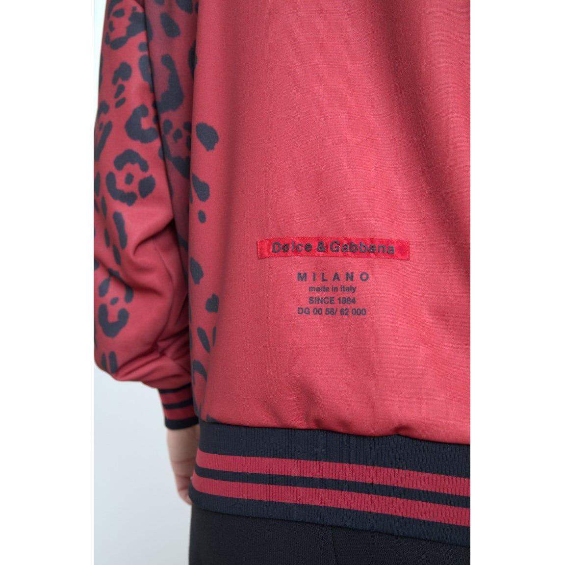 Dolce & Gabbana Red Leopard Polyester Bomber Full Zip Jacket