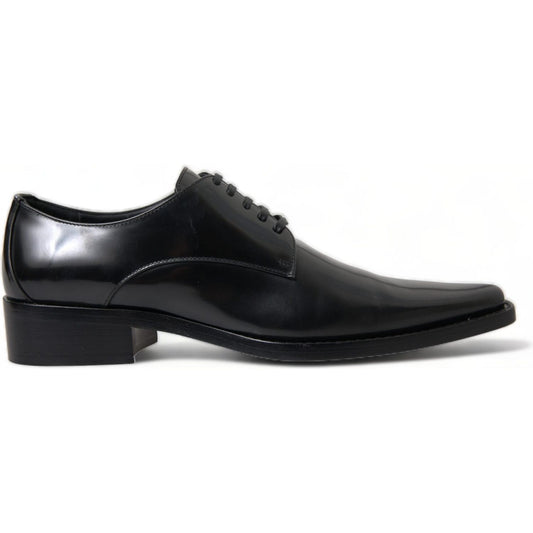 Dolce & Gabbana Black Leather Lace Up Formal Flats Shoes Dolce & Gabbana
