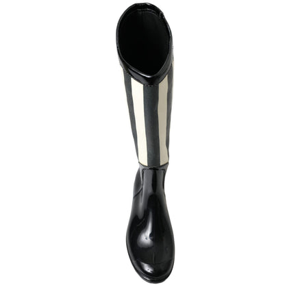Dolce & Gabbana Black Rubber Knee High Flat Boots Shoes