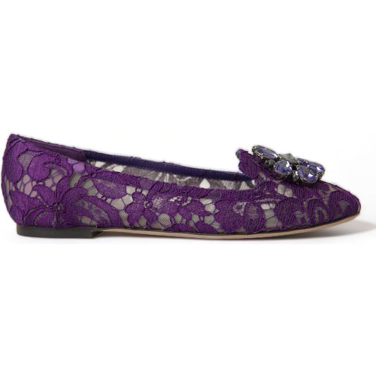 Dolce & Gabbana Purple Vally Taormina Lace Crystals Flats Shoes LA10303-37