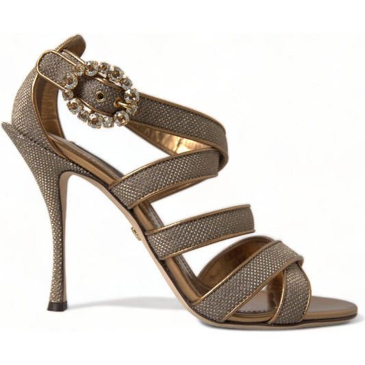 Dolce & Gabbana Bronze Crystal Strap Heels Sandals Shoes LA10318-40