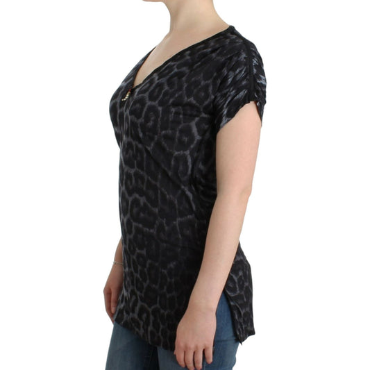 Cavalli Gray leopard v-neck top SIG11986-4