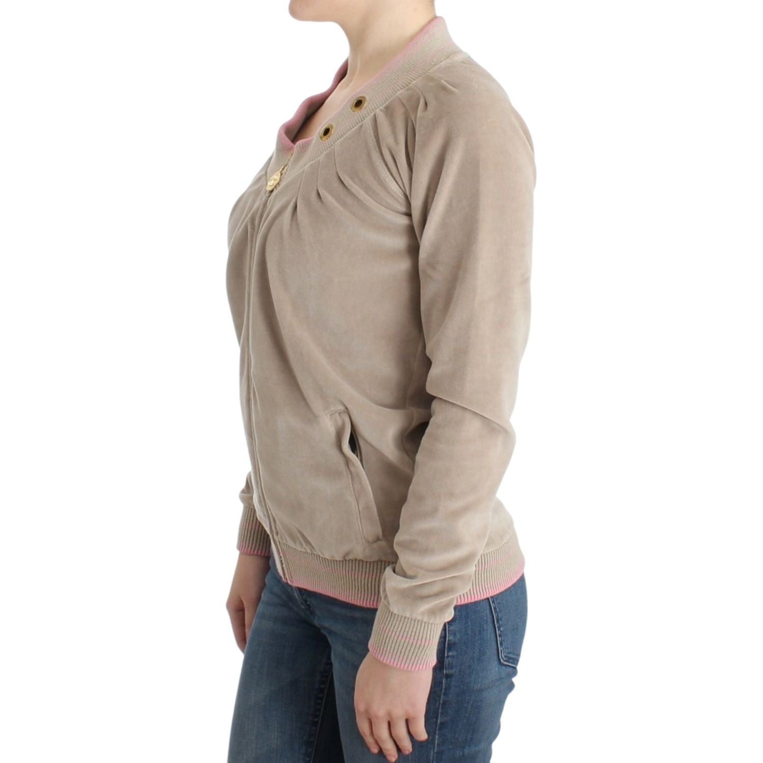 Cavalli Beige velvet zipup sweater