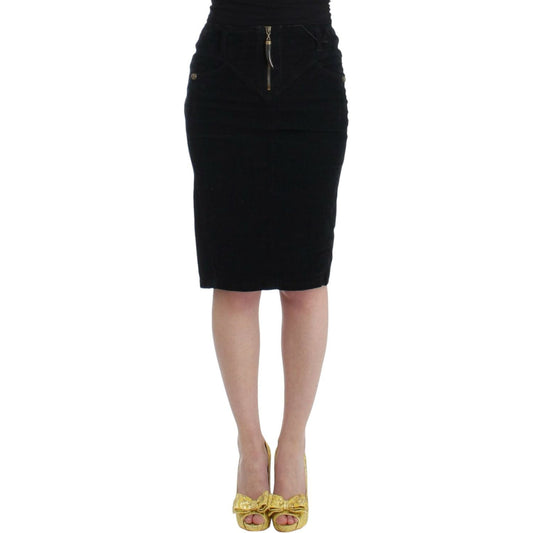 Cavalli Black Corduroy Pencil Skirt SIG11823-40
