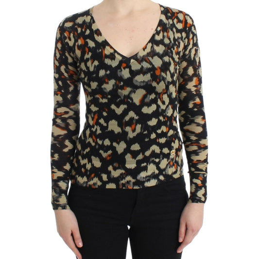 Cavalli Multicolor v-neck wool jumper Cavalli