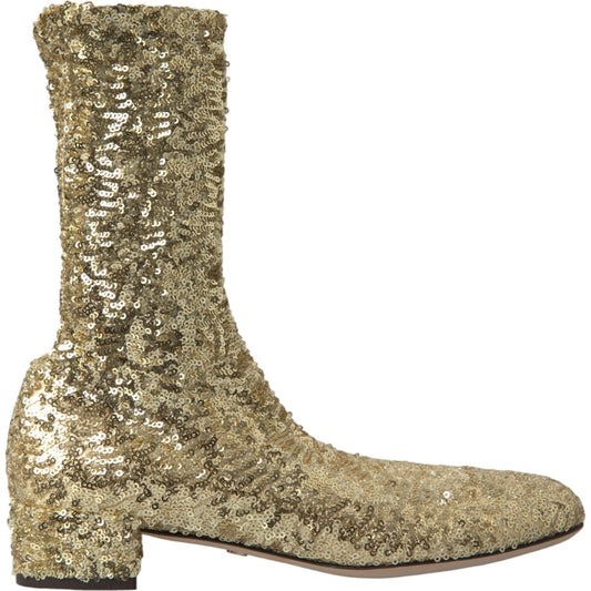 Dolce & Gabbana Gold Sequined Short Boots Stretch Shoes LA10362-37.5