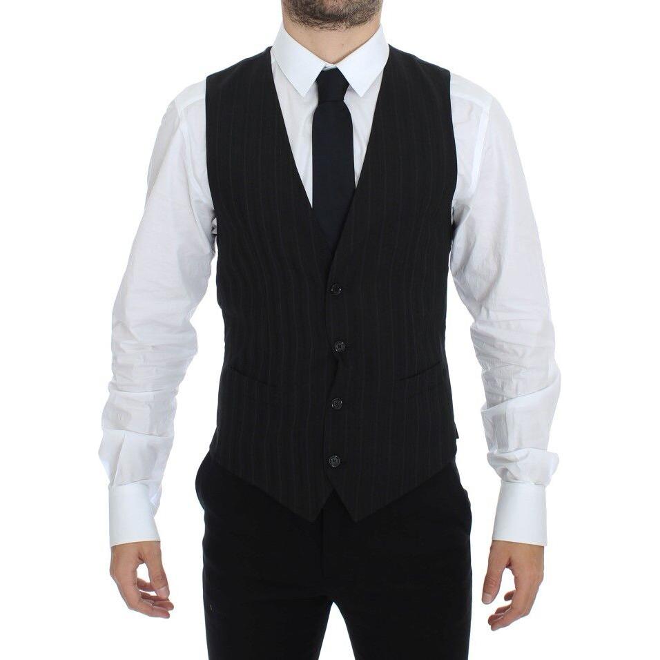 Dolce & Gabbana Black Striped Stretch Dress Vest Gilet