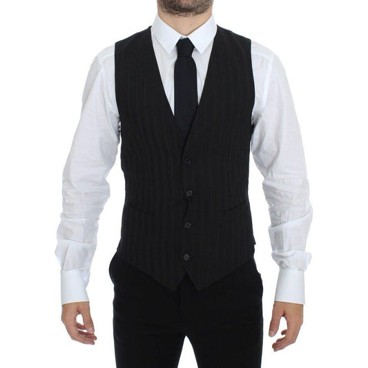 Dolce & Gabbana Black Striped Stretch Dress Vest Gilet
