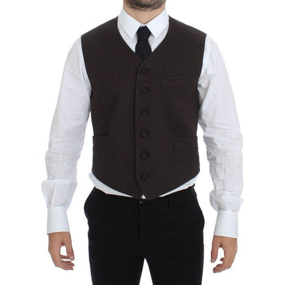 Dolce & Gabbana Brown Cotton Blend Dress Vest Gilet