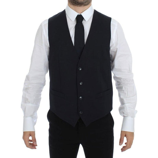 Dolce & Gabbana Gray Striped Wool Silk Dress Vest Gilet