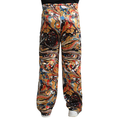 Dolce & Gabbana Multicolor Marble Print Satin Pants