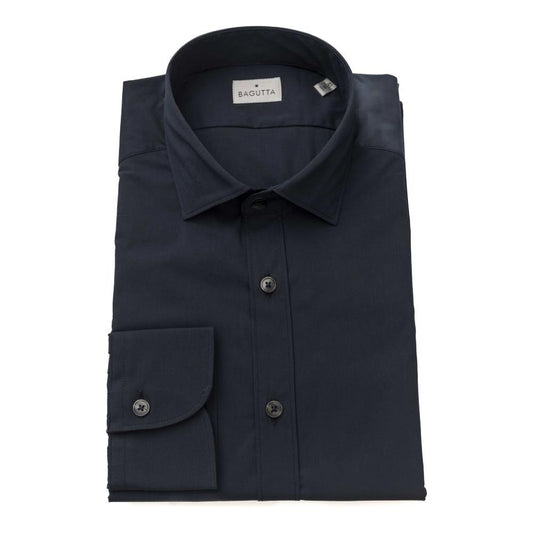 Bagutta Blue Cotton Men Shirt Slim Fit with French Collar Bagutta