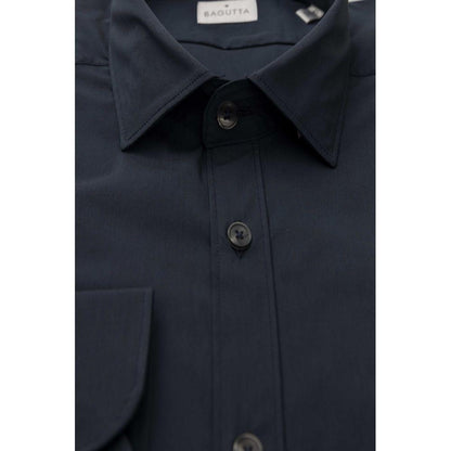 Bagutta Blue Cotton Men Shirt Slim Fit with French Collar