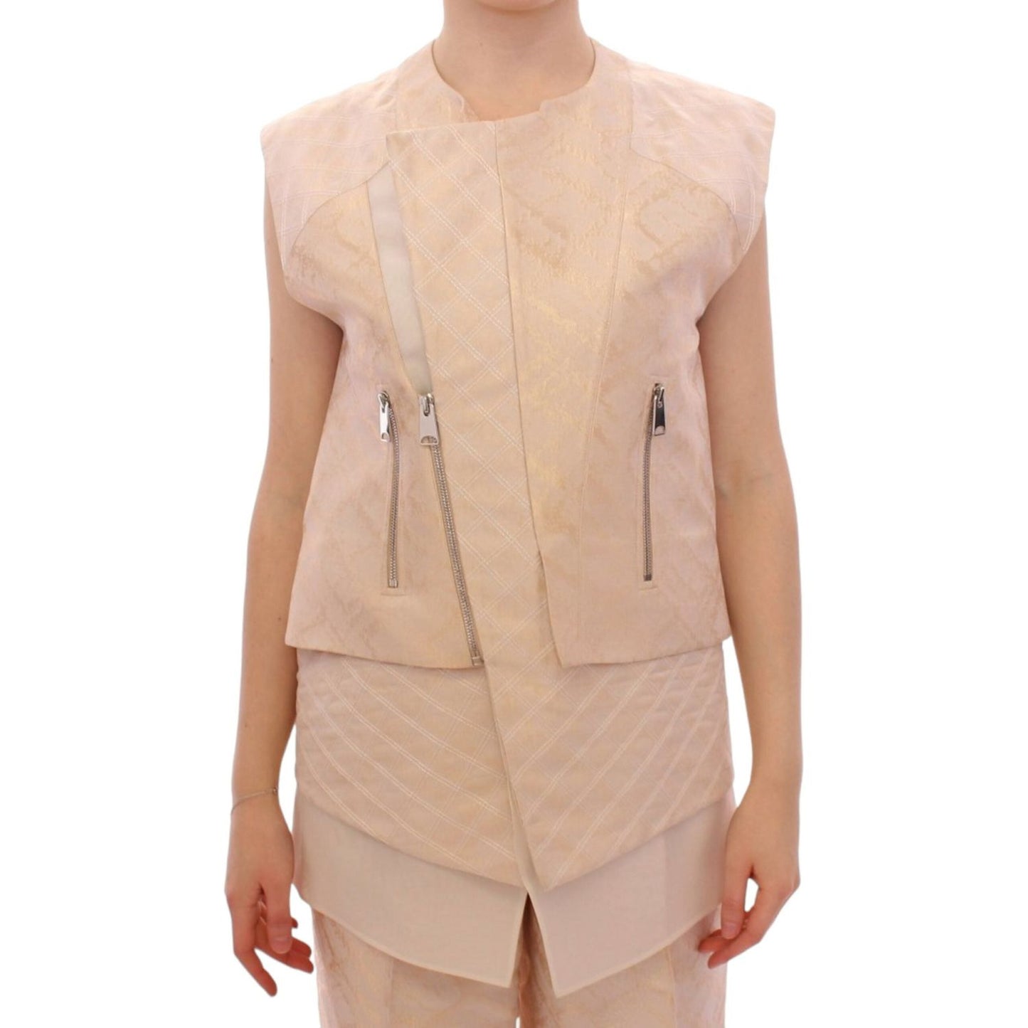 Zeyneptosun Beige brocade sleeveless jacket Coats & Jackets