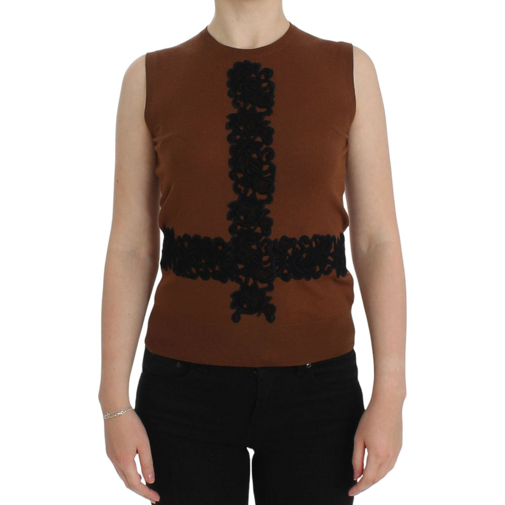 Dolce & Gabbana Timeless Wool and Lace Sleeveless Vest Dolce & Gabbana Black