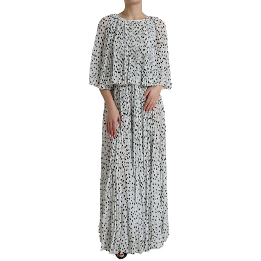 Dolce & Gabbana White Polka Dot A-line Pleated Maxi Dress