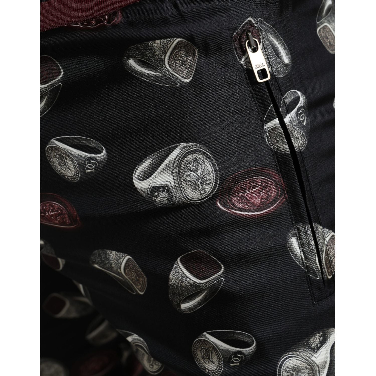 Dolce & Gabbana Black Ring Silk Jogging Trousers Pants