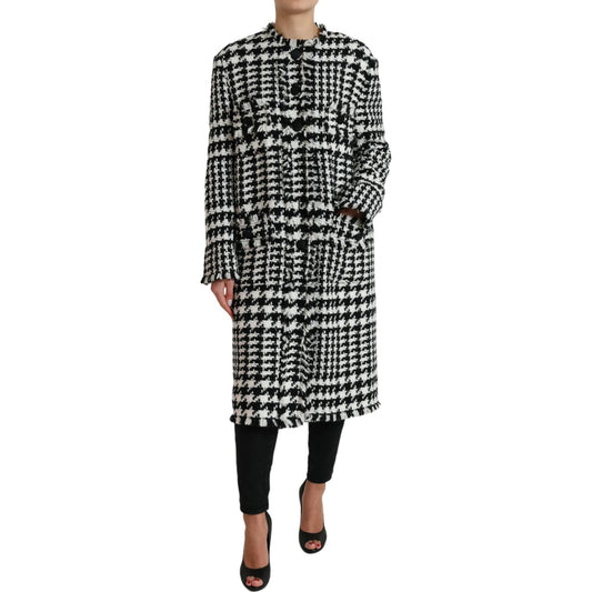 Dolce & Gabbana Black White Houndstooth Trench Coat Jacket