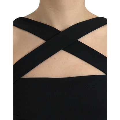 Dolce & Gabbana Black Sheath Halter Sleeveless Midi Dress