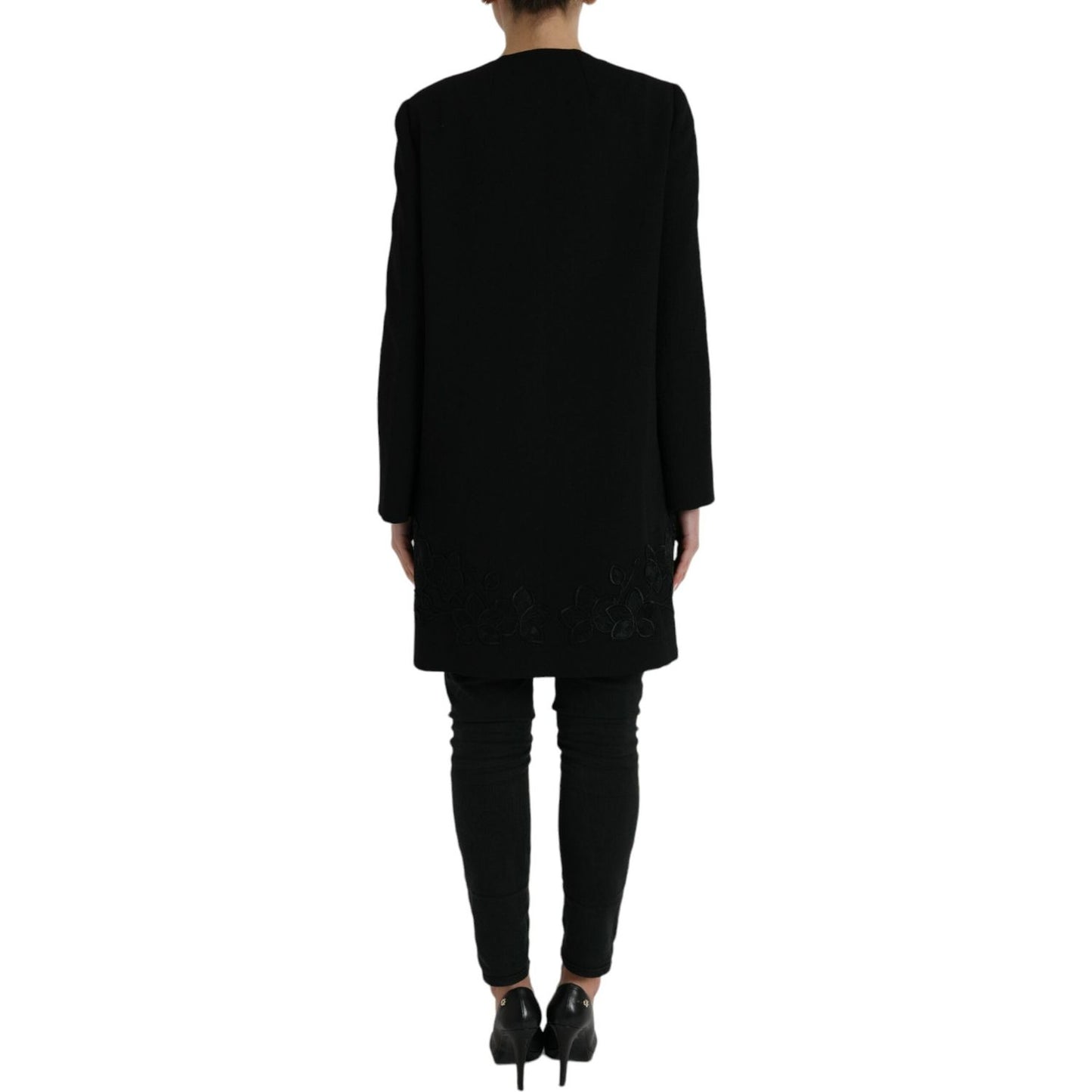 Dolce & Gabbana Black Floral Wool Button Embellished Jacket