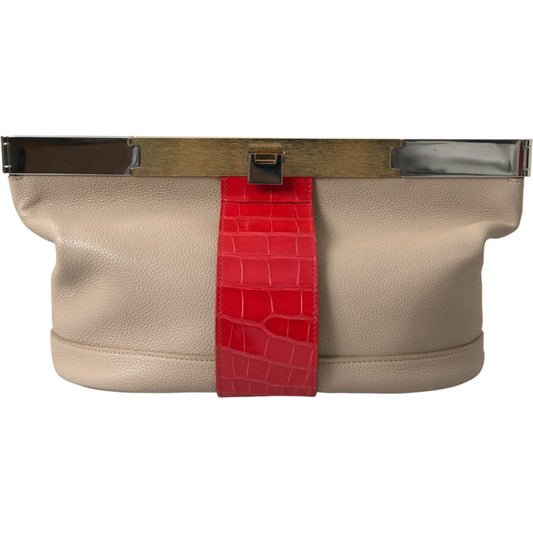 Balenciaga Beige Red Two Tone Exotic Leather Pouch Bag Balenciaga