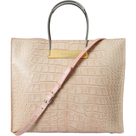 Balenciaga Pink Exotic Leather Embossed Cable Handle Shopper Tote Bag