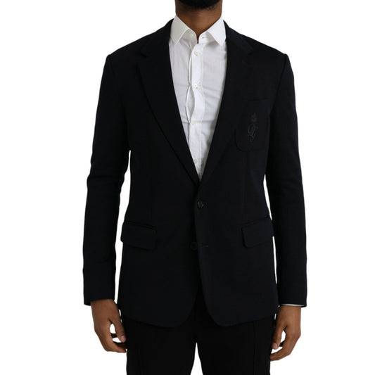 Dolce & Gabbana Dark Blue Wool Single Breasted Coat Blazer