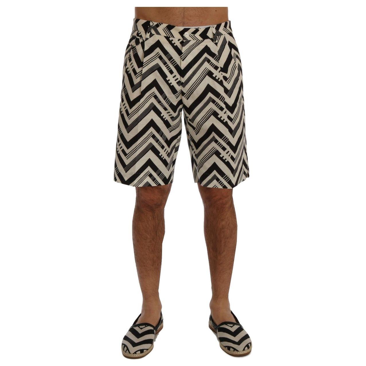 Dolce & Gabbana White Black Striped Cotton Linen Shorts Dolce & Gabbana